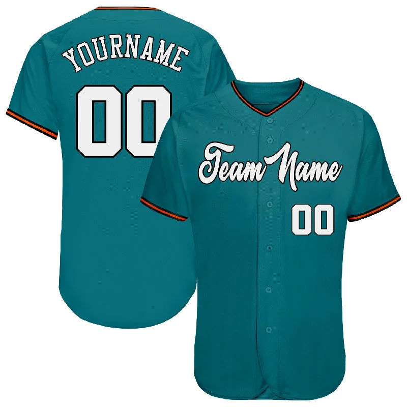 Baseball Jersey For Custom Team Orders-Custom Teal White-Orange Authentic Baseball Jersey