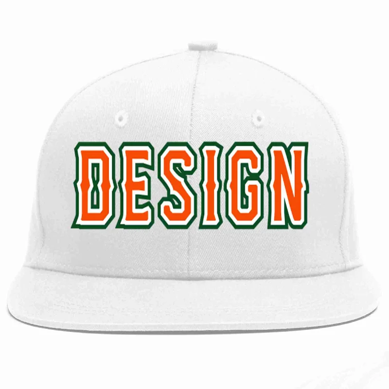 Custom Baseball Cap For Family Reunions-Custom White Orange-White Flat Eaves Sport Baseball Cap Design for Men/Women/Youth