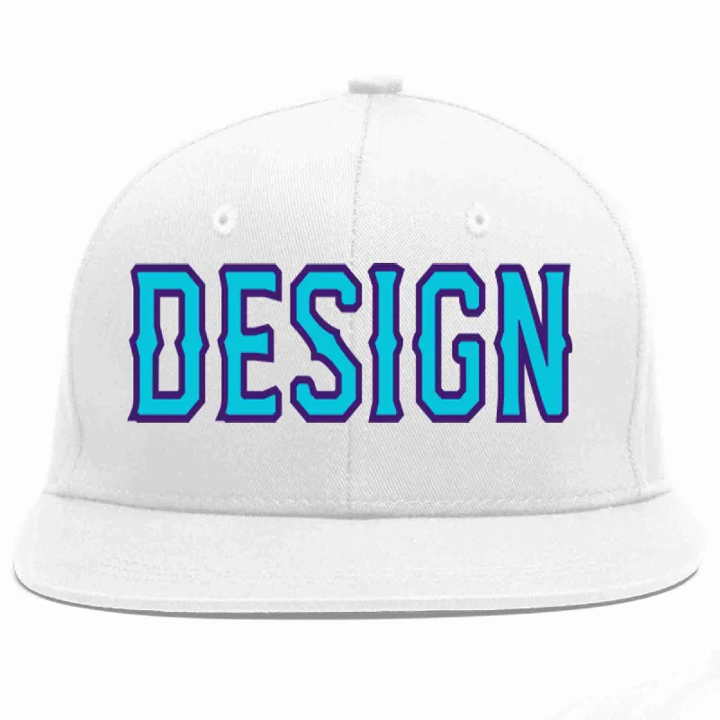 Baseball Cap For Team Recognition-Custom White Light Blue-purple Flat Eaves Sport Baseball Cap Design for Men/Women/Youth