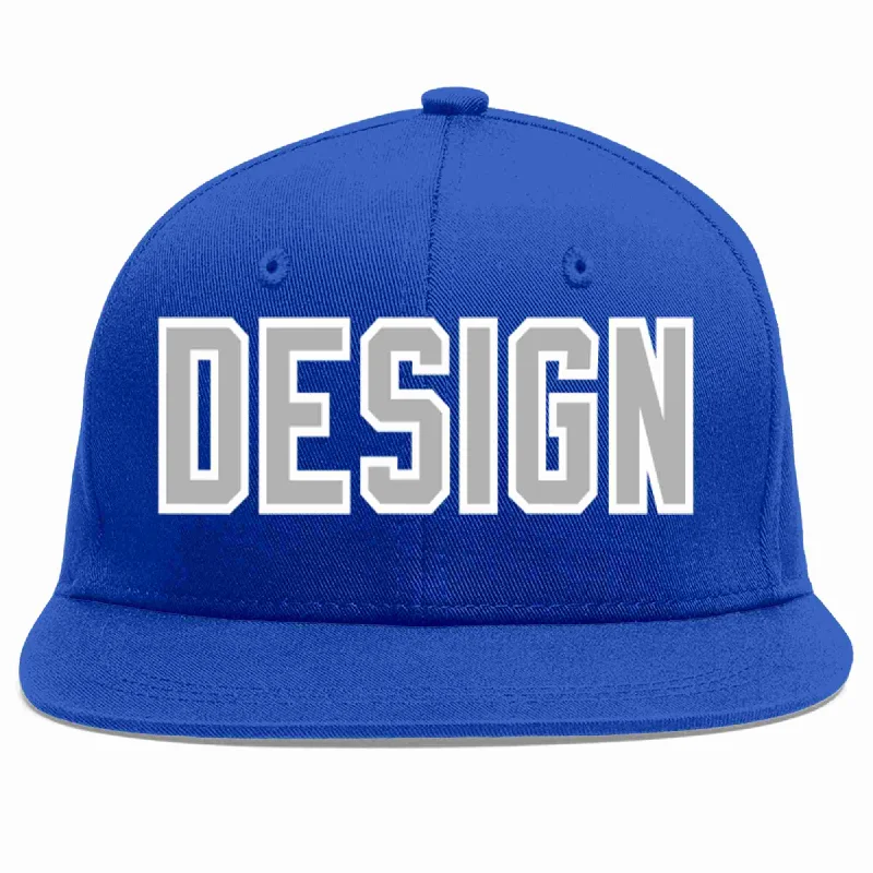 Baseball Cap With Retro Logo-Custom Royal Gray-White Flat Eaves Sport Baseball Cap Design for Men/Women/Youth