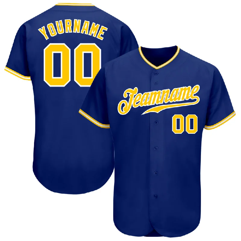 Baseball Jersey With Custom Patchwork-Custom Royal Gold-White Authentic Baseball Jersey