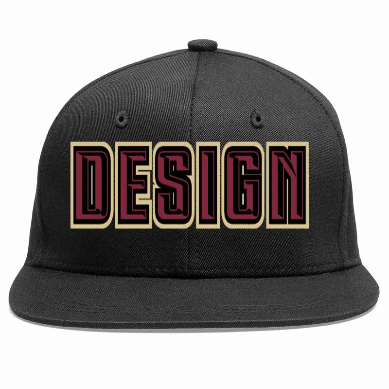 Baseball Cap With Adjustable Brim-Custom Black Crimson-Black Flat Eaves Sport Baseball Cap Design for Men/Women/Youth