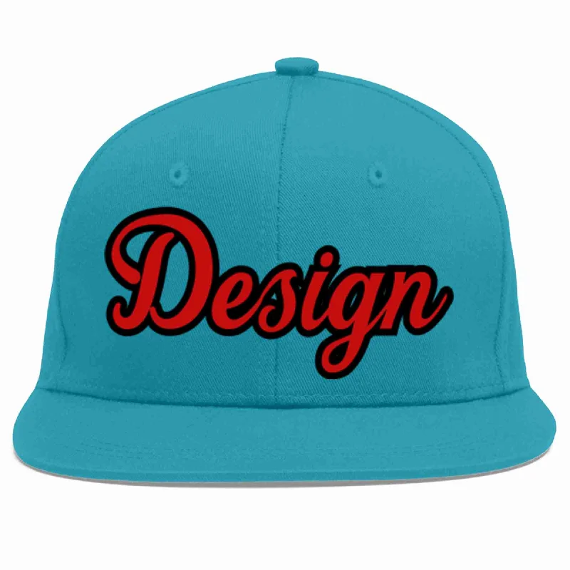 Baseball Cap With Limited Run Styles-Custom Aqua Red-Black Flat Eaves Sport Baseball Cap Design for Men/Women/Youth