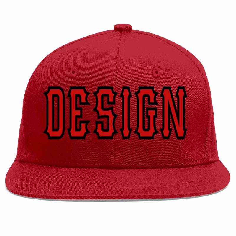 Baseball Cap With Player Number-Custom Red Red-Black Flat Eaves Sport Baseball Cap Design for Men/Women/Youth