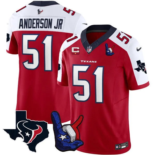 Football Jersey With Unique Design Options-Men's Houston Texans #51 Will Anderson Jr. White/Red 2023 F.U.S.E. With 1-Star C And Hand Sign Throwing Up The H Patch Vapor Untouchable Limited Football Stitched Jersey