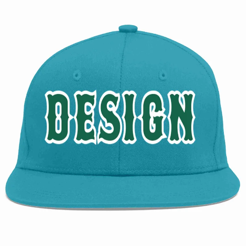 Baseball Cap With Patchwork Design-Custom Aqua Kelly Green-White Flat Eaves Sport Baseball Cap Design for Men/Women/Youth