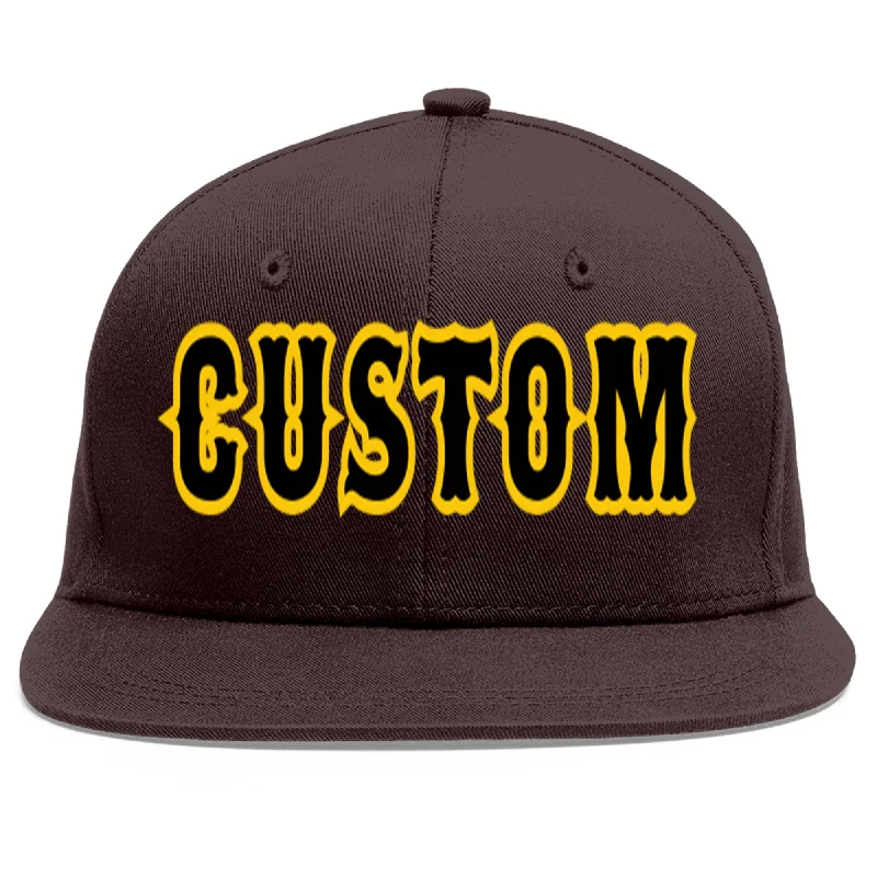 Baseball Cap For Birthday Gifts-Custom Brown Black-Gold Flat Eaves Sport Baseball Cap