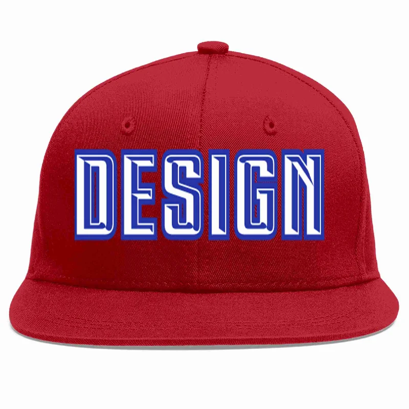 Custom Baseball Cap For Holidays-Custom Red White-Royal Flat Eaves Sport Baseball Cap Design for Men/Women/Youth