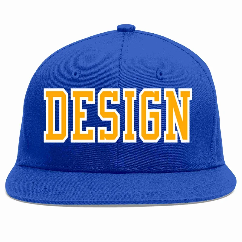 Baseball Cap For Corporate Branding-Custom Royal Yellow-White Flat Eaves Sport Baseball Cap Design for Men/Women/Youth