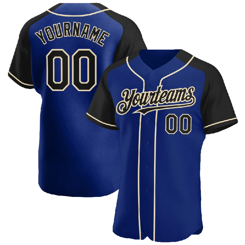 Baseball Jersey For Fanatic Apparel-Custom Royal Black-City Cream Authentic Raglan Sleeves Baseball Jersey