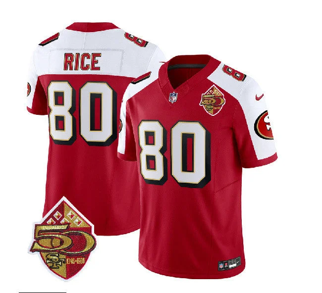 Football Jersey For Custom Family Gifts-Men's San Francisco 49ers #80 Jerry Rice Red/White 2023 F.U.S.E. 50th Patch Throwback Football Stitched Jersey