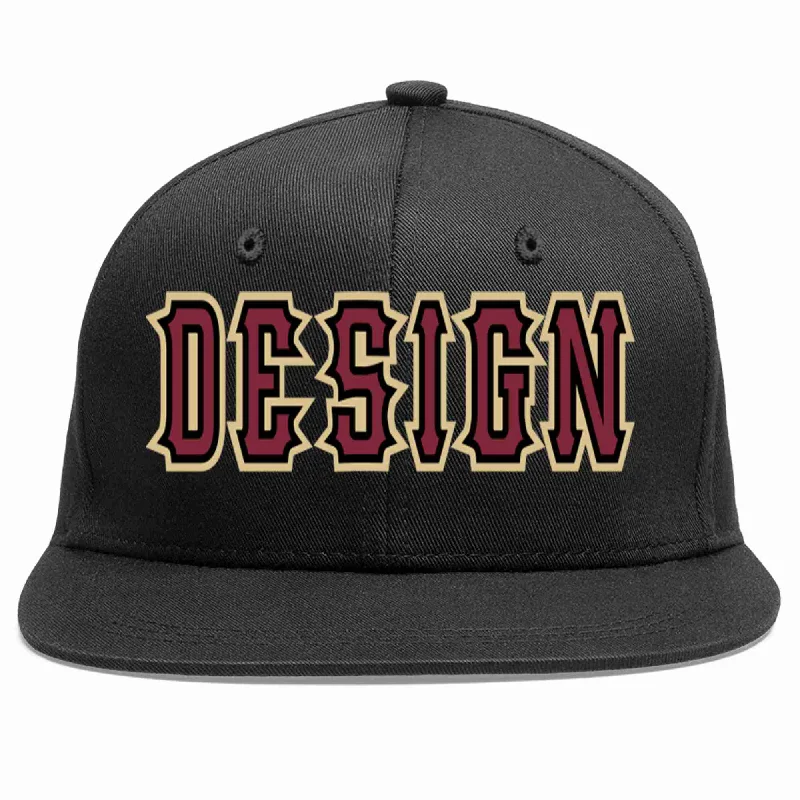 Baseball Cap For College Fans-Custom Black Crimson-Black Flat Eaves Sport Baseball Cap Design for Men/Women/Youth