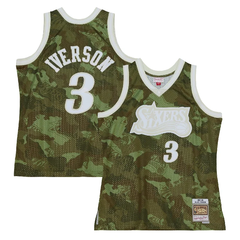 Basketball Jersey For Custom Event Teams-Allen Iverson Philadelphia 76ers Hardwood Classics 1997/98 Ghost Green Swingman Basketball Jersey - Camo