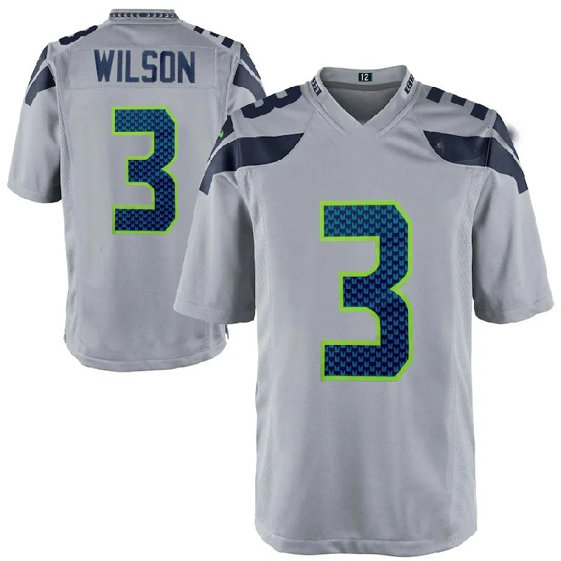 Rugby Jersey For Fan Gear Customization-S.Seahawks #3 Russell Wilson Gray Alternate Game Jersey Stitched American Football Jerseys