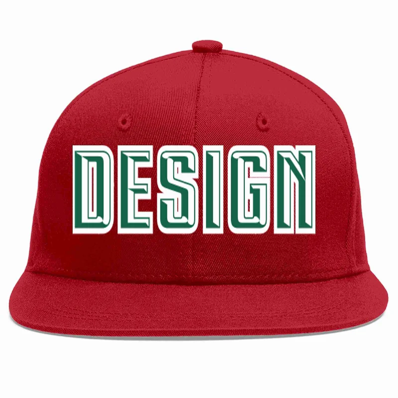 Baseball Cap For Alumni Apparel-Custom Red Kelly Green-White Flat Eaves Sport Baseball Cap Design for Men/Women/Youth