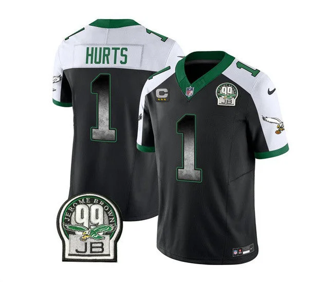 Football Jersey For Professional Leagues-Men's Philadelphia Eagles #1 Jalen Hurts Black/White 2023 F.U.S.E. With 3-star C Patch Throwback Vapor Untouchable Limited Football Stitched Jersey