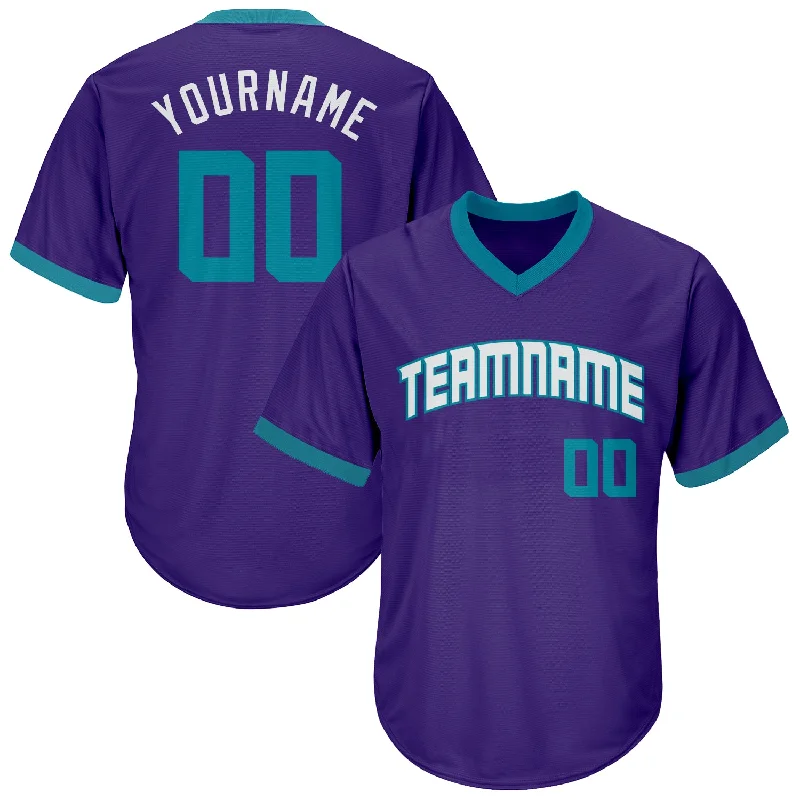 Baseball Jersey For Fanatic Apparel-Custom Purple Teal-White Authentic Throwback Rib-Knit Baseball Jersey Shirt