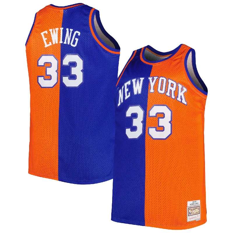 Custom Basketball Jersey For Fans and Collectors-Patrick Ewing New York Knicks Big & Tall Hardwood Classics 1991/92 Split Swingman Basketball Jersey - Blue/orange