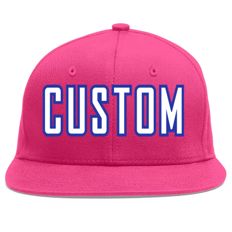 Custom Baseball Cap For Promotions-Custom Rose Red White-Royal Flat Eaves Sport Baseball Cap