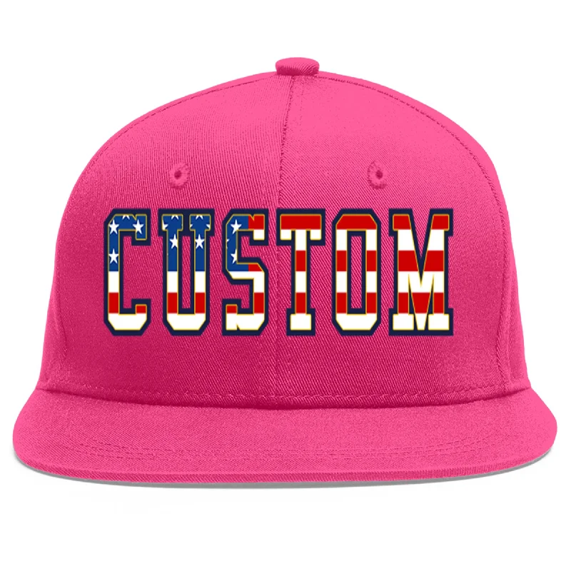 Baseball Cap With Bold Text-Custom Rose Red Vintage USA Flag-Gold Flat Eaves Sport Baseball Cap