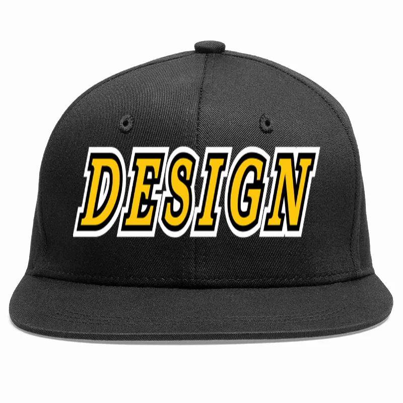 Baseball Cap For Limited Edition Apparel-Custom Black Gold-Black Flat Eaves Sport Baseball Cap Design for Men/Women/Youth