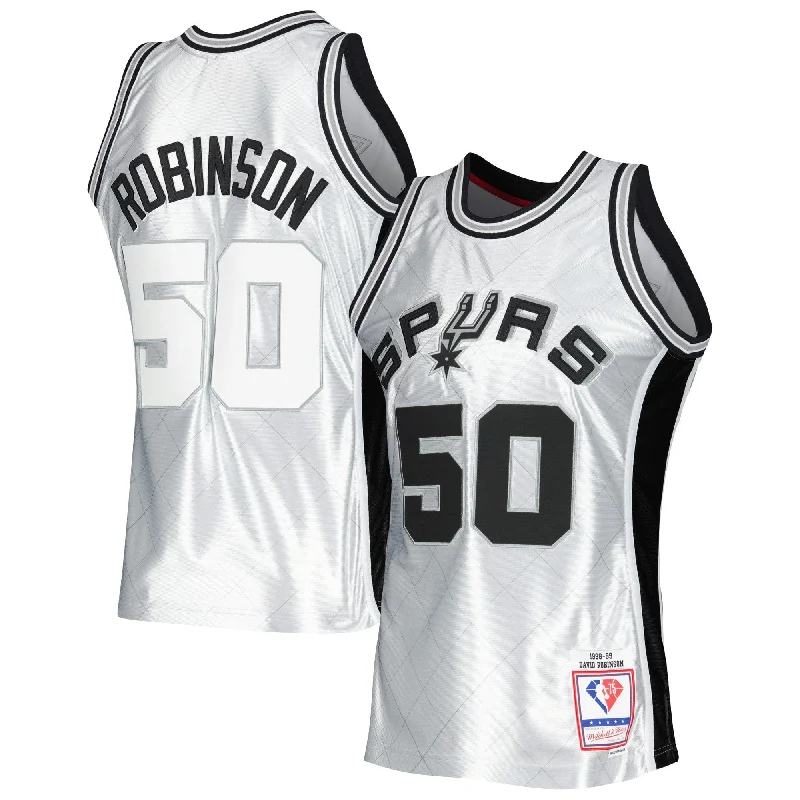 Personalized Basketball Jersey For Fundraisers-David Robinson San Antonio Spurs 1998/99 Hardwood Classics 75th Anniversary Swingman Basketball Jersey - Platinum