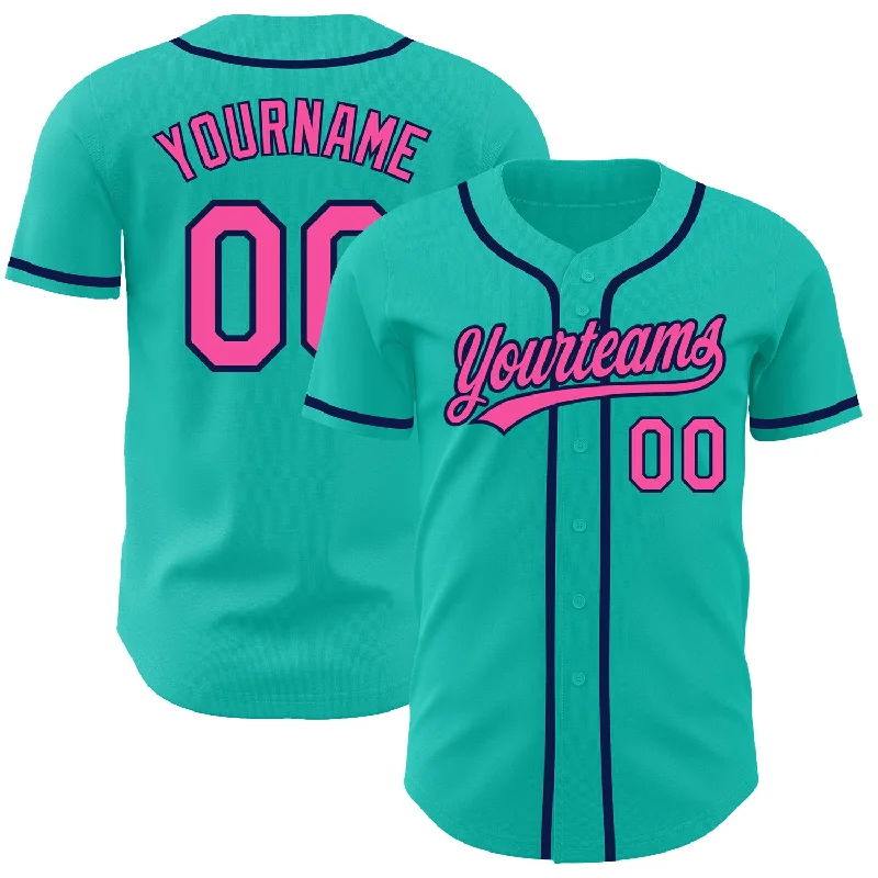 Baseball Jersey For Club Apparel-Custom Aqua Pink-Navy Authentic Baseball Jersey