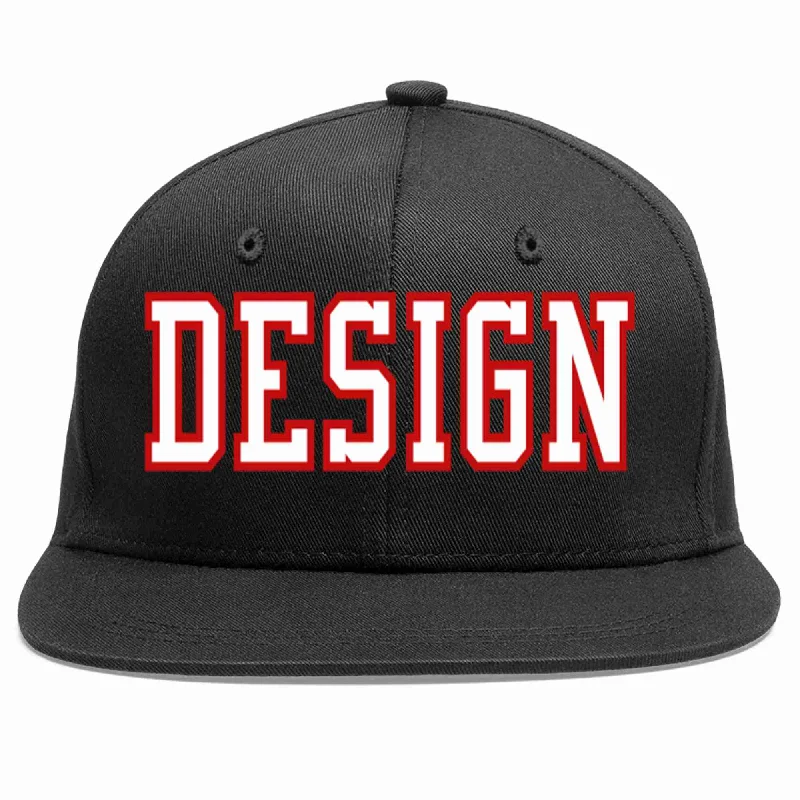 Baseball Cap With Initials-Custom Black White-Red Flat Eaves Sport Baseball Cap Design for Men/Women/Youth