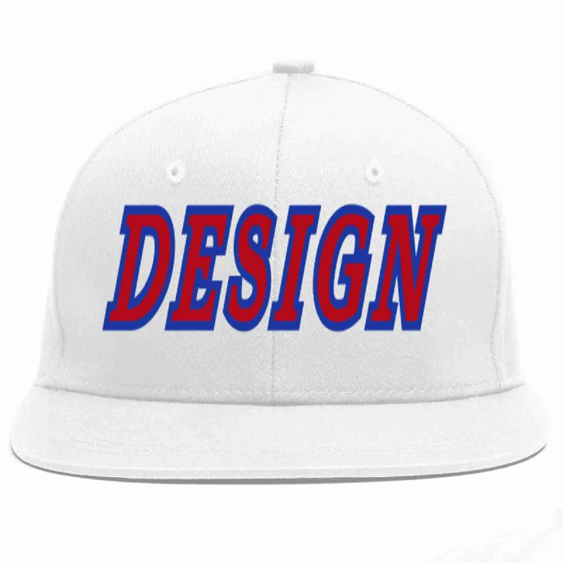 Custom Snapback Baseball Cap-Custom White Red-Royal Flat Eaves Sport Baseball Cap Design for Men/Women/Youth