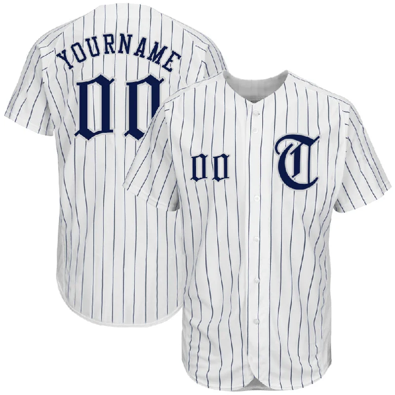 Baseball Jersey For Custom Baseball Union Players-Custom White Navy Pinstripe Navy-Gray Authentic Baseball Jersey