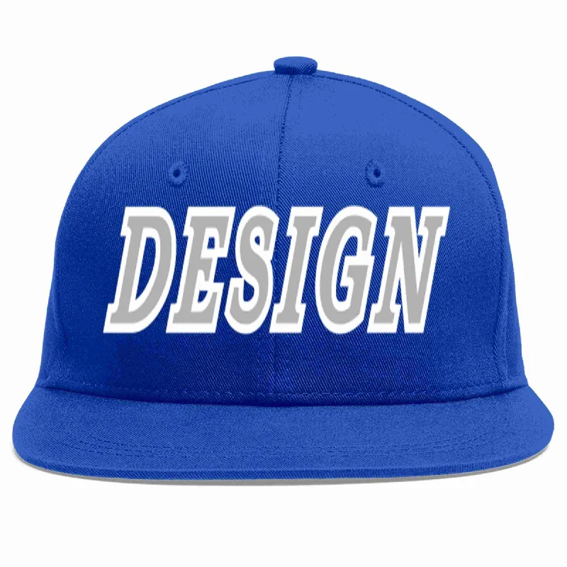 Baseball Cap With Custom Team Colors-Custom Royal Gray-White Flat Eaves Sport Baseball Cap Design for Men/Women/Youth