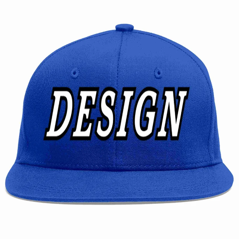 Baseball Cap For Sports Enthusiasts-Custom Royal White-Black Flat Eaves Sport Baseball Cap Design for Men/Women/Youth