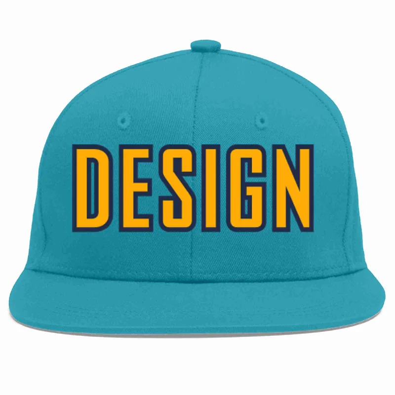 Baseball Cap For Custom Street Style-Custom Aqua Yellow-Navy Flat Eaves Sport Baseball Cap Design for Men/Women/Youth