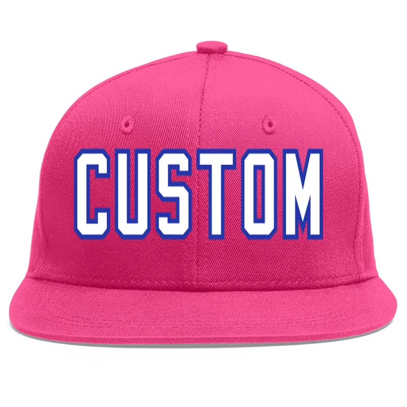 Baseball Cap With Team Sponsorship-Custom Rose Red White-Royal Flat Eaves Sport Baseball Cap