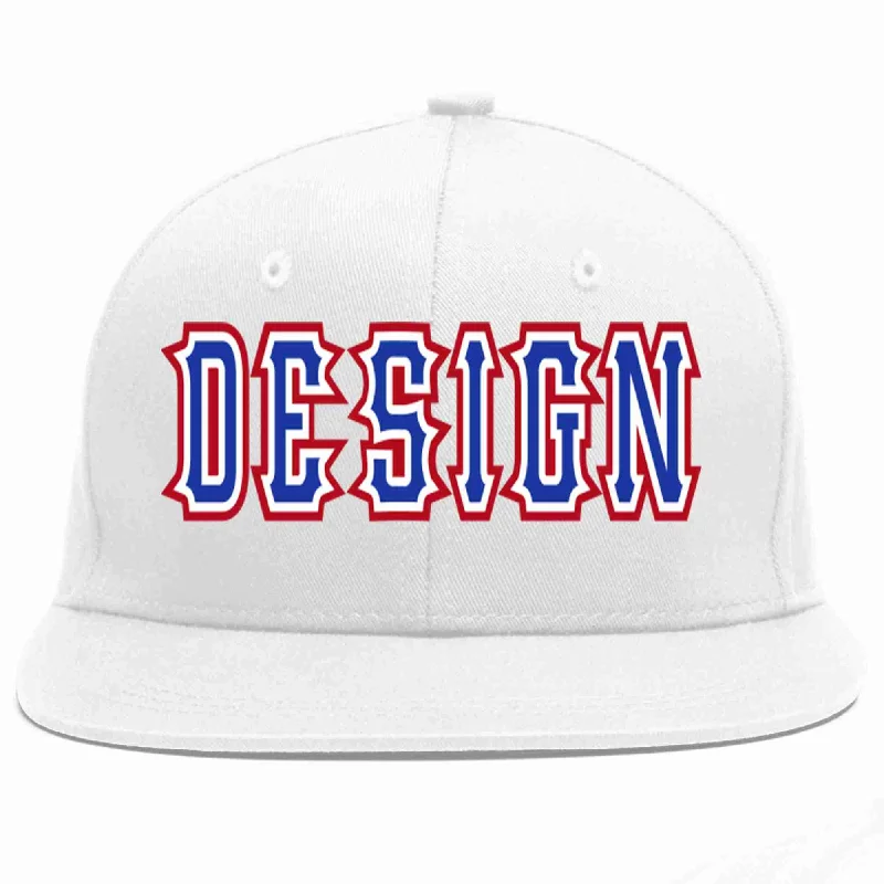 Baseball Cap For Collectors-Custom White Royal-White Flat Eaves Sport Baseball Cap Design for Men/Women/Youth