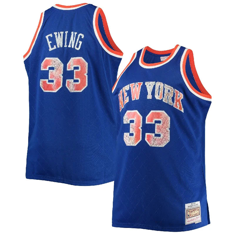 Basketball Jersey For Family Customization-Patrick Ewing New York Knicks Big & Tall 1991/92 75th Anniversary Diamond Swingman Basketball Jersey - Blue