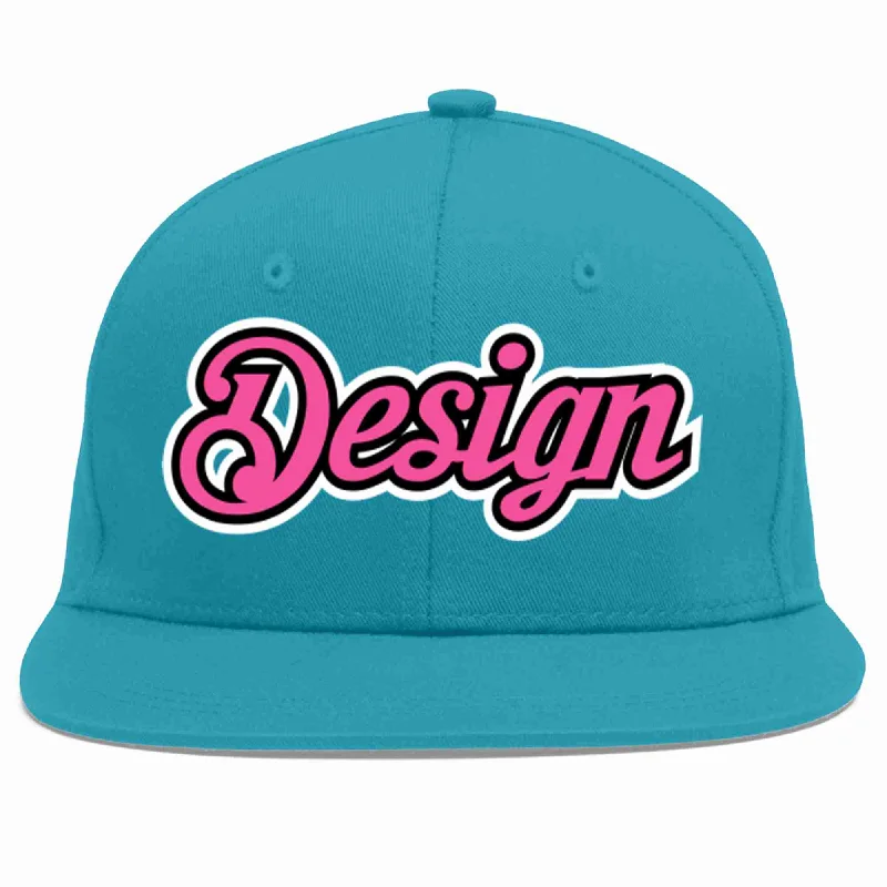 Baseball Cap For Music Festivals-Custom Aqua Pink-Black Flat Eaves Sport Baseball Cap Design for Men/Women/Youth