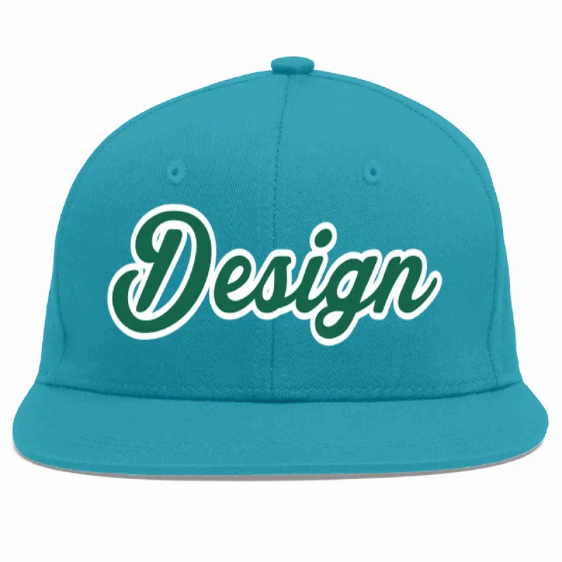 Personalized Baseball Cap With Name-Custom Aqua Kelly Green-White Flat Eaves Sport Baseball Cap Design for Men/Women/Youth