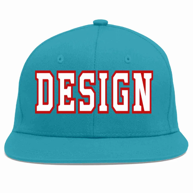 Baseball Cap With Comfortable Lining-Custom Aqua White-Red Flat Eaves Sport Baseball Cap Design for Men/Women/Youth