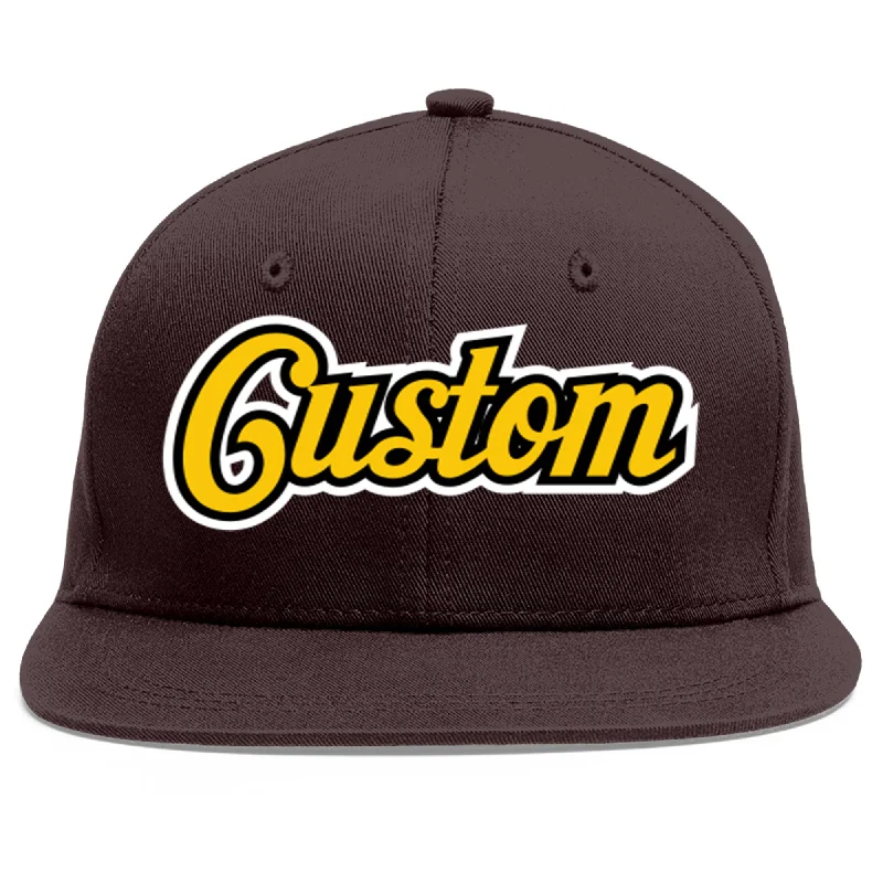 Baseball Cap For Stylish Streetwear-Custom Brown Gold-Black Flat Eaves Sport Baseball Cap