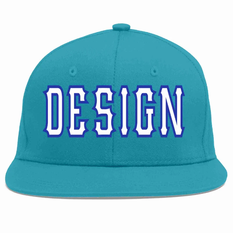 Baseball Cap With Sports Number-Custom Aqua White-Royal Flat Eaves Sport Baseball Cap Design for Men/Women/Youth