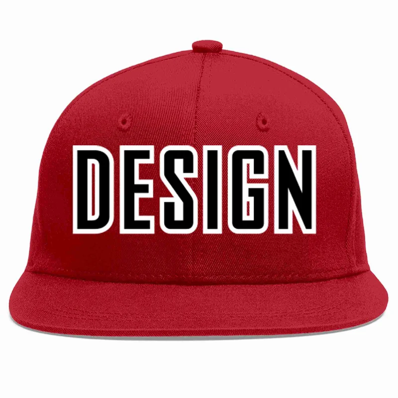 Baseball Cap For Outdoor Activities-Custom Red Black-White Flat Eaves Sport Baseball Cap Design for Men/Women/Youth