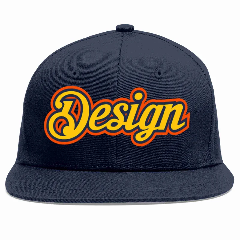 Baseball Cap For Limited Edition Apparel-Custom Navy Gold-Navy Flat Eaves Sport Baseball Cap Design for Men/Women/Youth