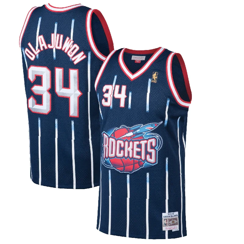 Basketball Jersey With Moisture-Wicking Fabric-Hakeem Olajuwon Houston Rockets 1996/97 Hardwood Classics Swingman Basketball Jersey - Navy