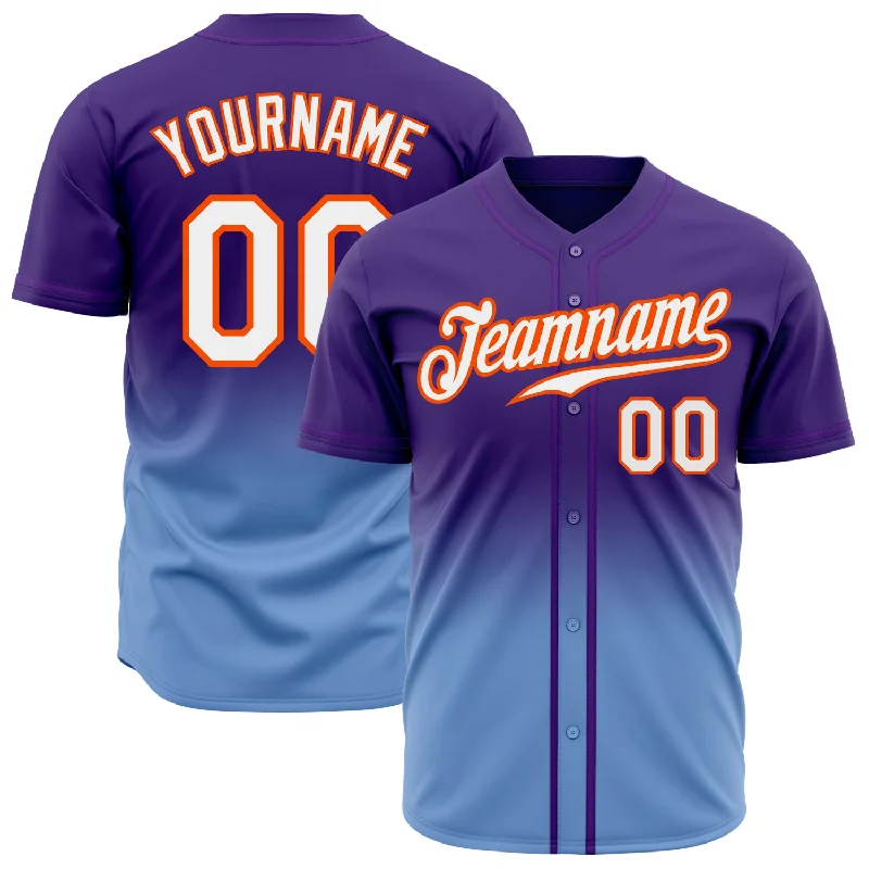 Baseball Jersey With National Team Design-Custom Purple White Light Blue-Orange Authentic Fade Fashion Baseball Jersey