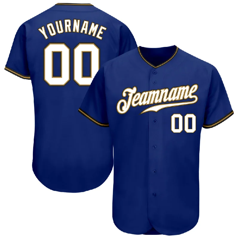 Baseball Jersey With Custom Collar-Custom Royal White Old Gold-Black Authentic Baseball Jersey