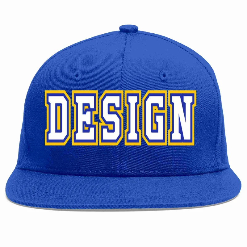 Baseball Cap For Custom Events-Custom Royal White-Royal Flat Eaves Sport Baseball Cap Design for Men/Women/Youth