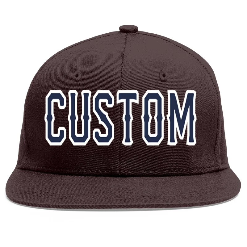 Baseball Cap For Corporate Wear-Custom Brown Navy-White Flat Eaves Sport Baseball Cap