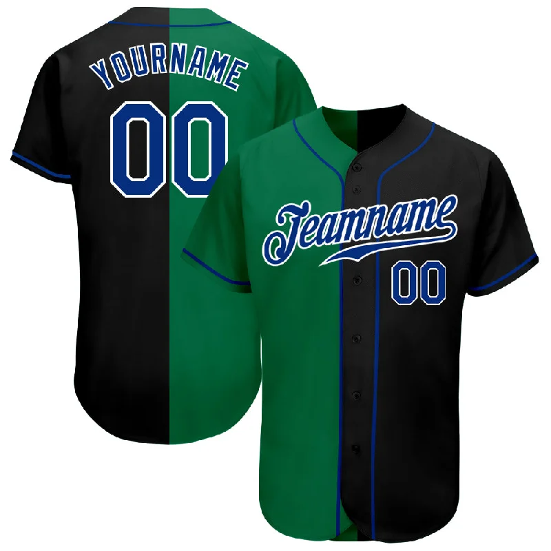 Baseball Jersey For Club Teams-Custom Black Royal-Kelly Green Authentic Split Fashion Baseball Jersey