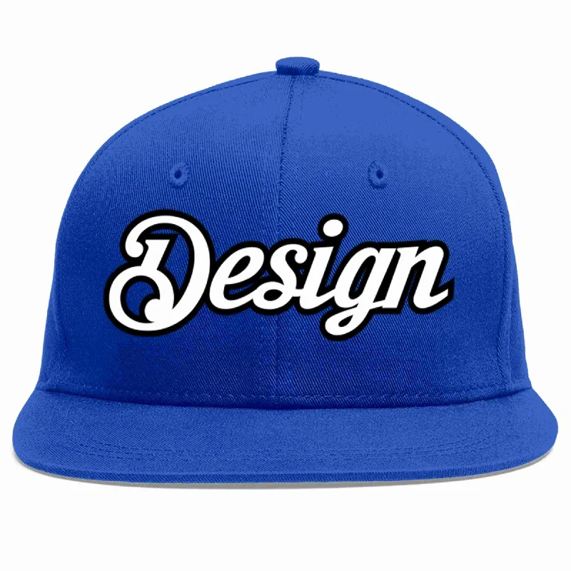 Baseball Cap For Kids-Custom Royal White-Black Flat Eaves Sport Baseball Cap Design for Men/Women/Youth